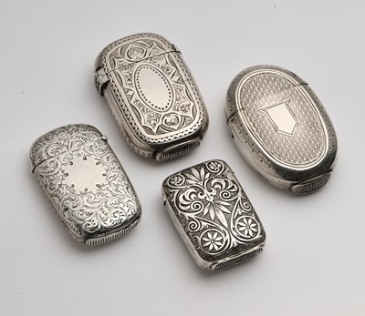 Lot 36 - FOUR VICTORIAN SILVER VESTA CASES, VARIOUS MAKERS, BIRMINGHAM, 1880-93