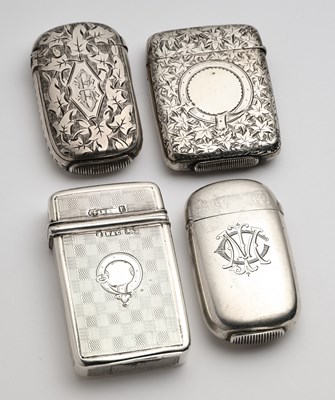Lot 38 - FOUR VICTORIAN SILVER VESTA CASES, VARIOUS MAKERS, BIRMINGHAM, 1860-87