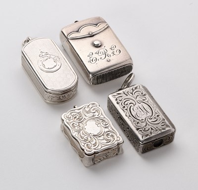 Lot 41 - FOUR SMALL VICTORIAN SILVER VESTA CASES, VARIOUS MAKERS, 1857-82