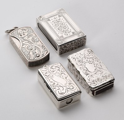Lot 42 - FOUR VICTORIAN SILVER VESTA CASES, VARIOUS MAKERS, BIRMINGHAM, 1853-82
