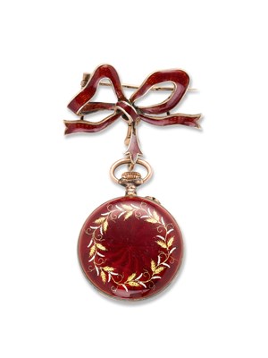 Lot 309 - ENAMEL BROOCH WATCH, SWISS, EARLY 20TH CENTURY