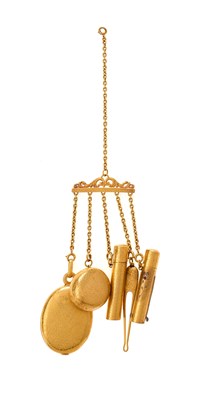 Lot 330 - A FRENCH JEWELLED GOLD CHATELAINE, PARIS, LATE 19TH CENTURY