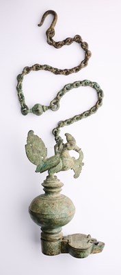 Lot 324 - A LARGE BRONZE SPHERICAL HANGING LAMP, INDIA, 18TH/19TH CENTURY