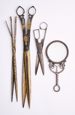 Lot 345 - A PAIR OF DAMASCENED STEEL CALLIGRAPHERS SCISSORS, TURKEY, 19TH CENTURY