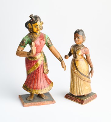Lot 364 - TWO PAINTED WOOD FIGURES OF WOMEN, KONDAPILLY, DECCAN, INDIA, LATE 19TH CENTURY