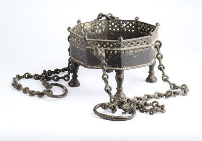 Lot 329 - AN OCTAGONAL FOOTED AND HANGING CENSER, INDIA, 18TH/19TH CENTURY
