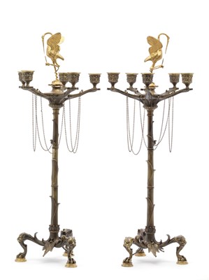 Lot 19 - A PAIR OF BRONZE CANDELABRA