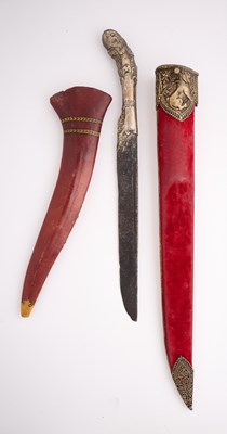 Lot 553 - A CEYLONESE PIHA-KAETTA, AND TWO INDIAN DAGGER SCABBARDS, THE FIRST 17TH/18TH CENTURY