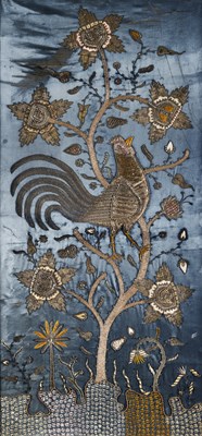 Lot 283 - A PAIR OF SILVER SEQUINNED AND APPLIQUE SATIN PANELS, INDIA, CIRCA 1900