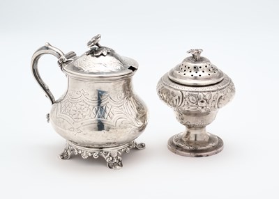 Lot 147 - A VICTORIAN SILVER MUSTARD POT AND A VICTORIAN SILVER PEPPERETTE, 1839 / 52 RESPECTIVELY