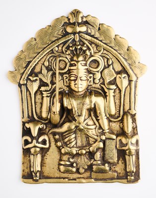 Lot 306 - A BRASS VIRABHADRA PLAQUE, WESTERN DECCAN, INDIA, 17TH/18TH CENTURY