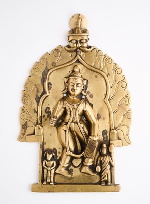 Lot 308 - A BRONZE VIRABHADRA PLAQUE, MAHARASHTRA, INDIA, 19TH CENTURY