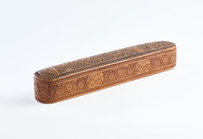 Lot 254 - A QAJAR CARVED WOOD PENBOX, PERSIA, 19TH CENTURY