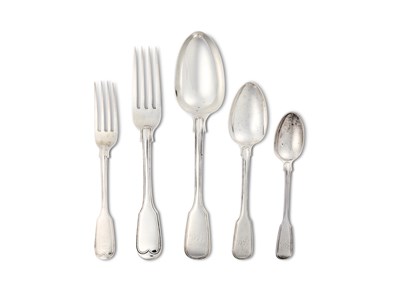 Lot 219 - A SET OF VICTORIAN TABLE SILVER, ALL LONDON, PREDOMINANTLY ELIZABETH EATON, 1843-45, OR G.W. ADAMS FOR CHAWNER & CO., 1856