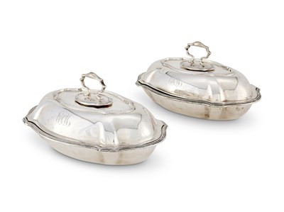 Lot 233 - A PAIR OF EDWARDIAN SILVER ENTREE DISHES, COVERS AND HANDLES, THOMAS BRADBURY & SONS LTD., LONDON, 1908
