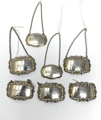 Lot 62 - A GROUP OF SEVEN SILVER BOTTLE TICKETS (WINE LABELS)
