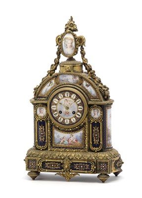 Lot 24 - A LOUIS XVI STYLE ORMOLU AND SEVRES STYLE PORCELAIN MANTEL CLOCK