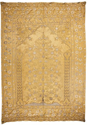 Lot 182 - A LARGE OTTOMAN EMBROIDERED SATIN HANGING, WESTERN ANATOLIA, 19TH CENTURY