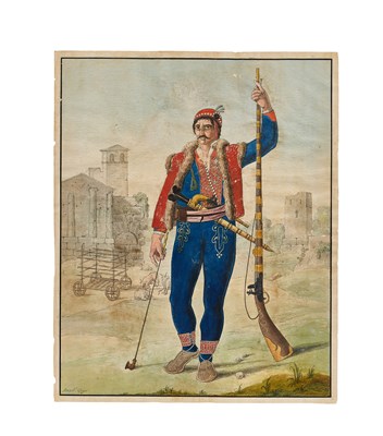Lot 302 - THREE WATERCOLOURS OF BALKAN COSTUME STUDIES, SOUTH EASTERN EUROPE, 19TH CENTURY
