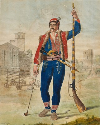 Lot 302 - THREE WATERCOLOURS OF BALKAN COSTUME STUDIES, SOUTH EASTERN EUROPE, 19TH CENTURY