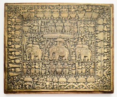 Lot 338 - A REPOUSSE BRASS PANEL, SRI LANKA, CIRCA 1900