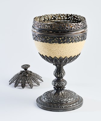 Lot 368 - A KUTCH SILVER-MOUNTED OSTRICH EGG, WESTERN INDIA, LATE 19TH CENTURY