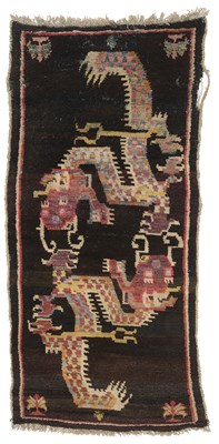 Lot 193 - A GANSU OR MONGOLIAN DRAGON RUG, CIRCA 1900