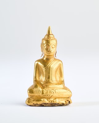 Lot 317 - A MINIATURE SHEET GOLD FIGURE OF BUDDHA, AYUTHIA, THAILAND, CIRCA 17TH CENTURY