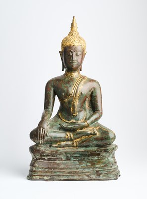 Lot 312 - AN AYUTHIA BRONZE FIGURE OF BUDDHA, THAILAND, 16TH/17TH CENTURY