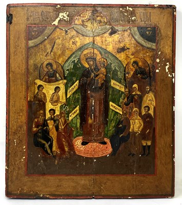 Lot 522 - AN ICON OF THE MOTHER OF GOD JOY OF ALL WHO SORROW, RUSSIAN, 19TH CENTURY