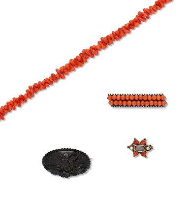 Lot 375 - COLLECTION OF CORAL AND JET JEWELLERY, 19TH CENTURY