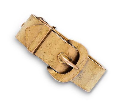 Lot 356 - VICTORIAN GOLD HINGED BANGLE, 1880s