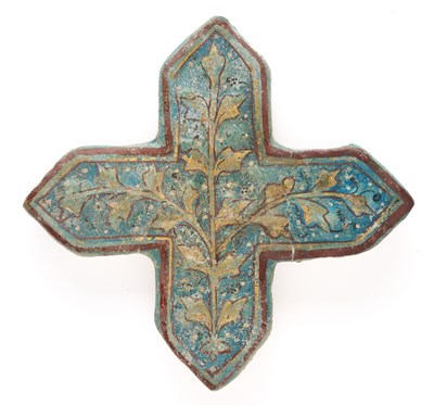 Lot 87 - A LAJVARDINA CROSS TILE, PERSIA, 13TH/14TH CENTURY