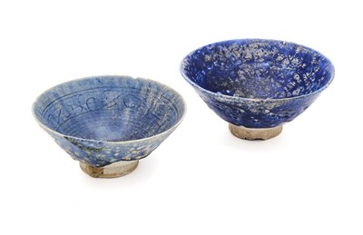 Lot 82 - TWO KASHAN COBALT BLUE GLAZED BOWLS, PERSIA, CIRCA 12TH CENTURY