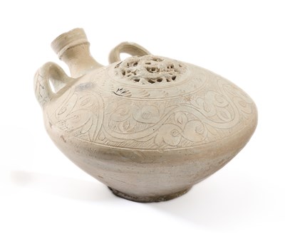 Lot 76 - A LARGE UNGLAZED POTTERY FLASK, NORTH-EASTERN PERSIA, 14TH-15TH CENTURY