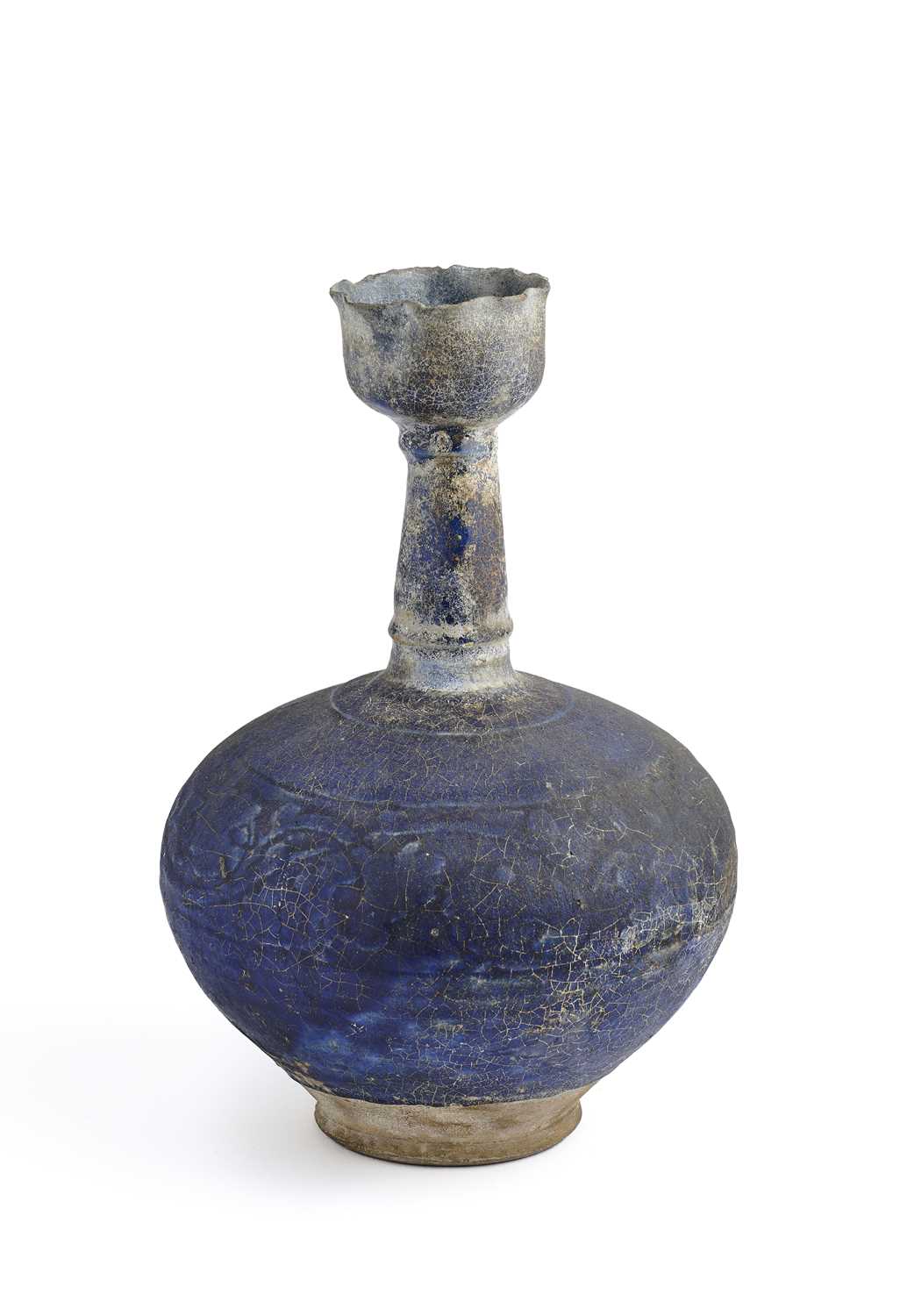 Lot 79 - A KASHAN COBALT BLUE GLAZED BOTTLE, PERSIA, 12TH/13TH CENTURY