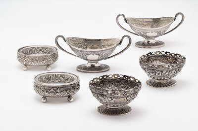 Lot 123 - THREE PAIRS OF VICTORIAN SILVER SALT CELLARS