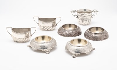 Lot 124 - THREE PAIRS OF VICTORIAN SILVER SALT CELLARS, ALL SHEFFIELD