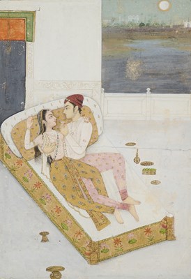 Lot 35 - AN AMOROUS COUPLE ON A TERRACE, MUGHAL, 18TH CENTURY