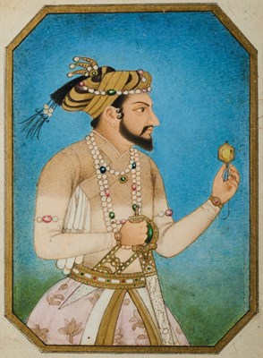 Lot 272 - A SMALL PORTRAIT OF EMPEROR SHAH JAHAN, INDIA, 19TH CENTURY