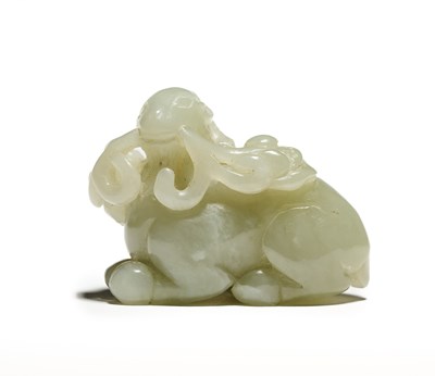 Lot 81 - A CHINESE CELADON JADE RAM