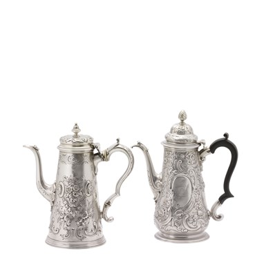 Lot 43 - A GEORGE II AND VICTORIAN SILVER COFFEE POT