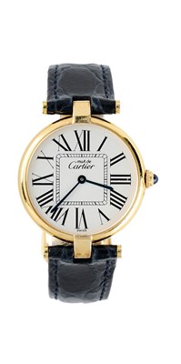 Lot 326 - CARTIER (MUST DE), VENDOME, REF.590003: SILVER-GILT MID SIZE WRISTWATCH, SWISS, CIRCA 1990