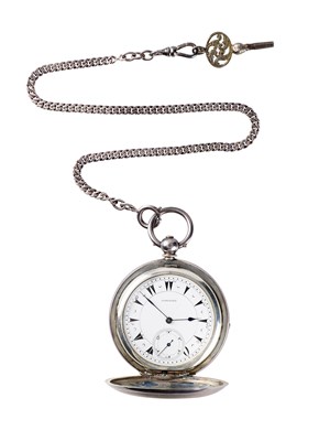 Lot 307 - LONGINES: HUNTER CASED SILVER POCKET WATCH FOR THE TURKISH MARKET, SWISS, CIRCA 1920-25