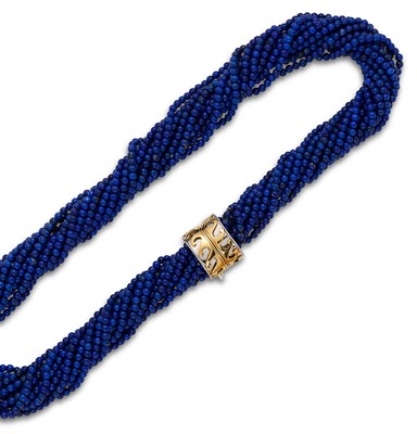 Lot 422 - LAPIS LAZULI TORSADE NECKLACE, 1980s