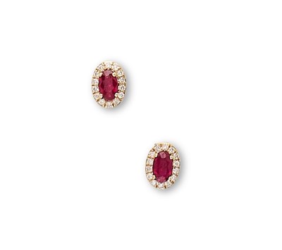 Lot 366 - PAIR OF RUBY AND DIAMOND EAR STUDS