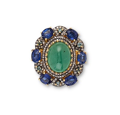 Lot 413 - EMERALD, KYANITE AND DIAMOND RING
