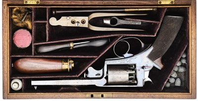 Lot 390 - A CASED 54 BORE PERCUSSION BEAUMONT-ADAMS PATENT DOUBLE-ACTION FIVE-SHOT REVOLVER