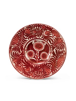 Lot 63 - A WILLIAM DE MORGAN RUBY-LUSTRED EARTHENWARE DISH, LATE 19TH CENTURY