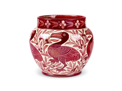 Lot 64 - A FRED PASSENGER FOR WILLIAM DE MORGAN RUBY-LUSTRED EARTHENWARE VASE, CIRCA 1885